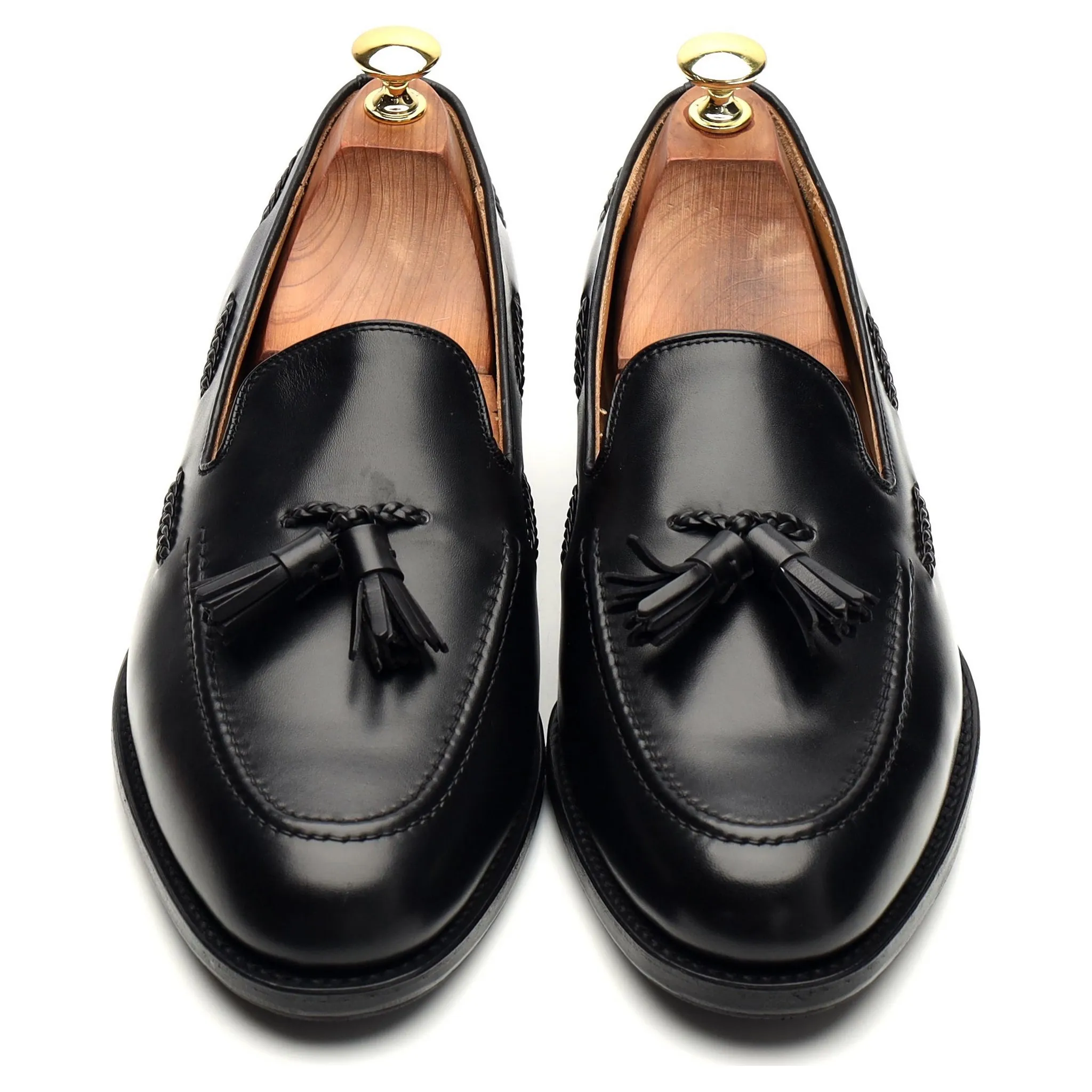 1880 'Temple' Black Leather Tassel Loafers UK 8 F