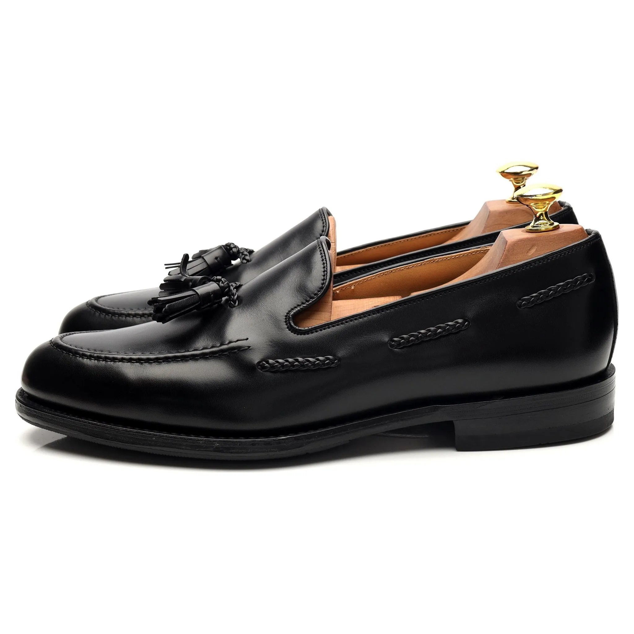 1880 'Temple' Black Leather Tassel Loafers UK 8 F