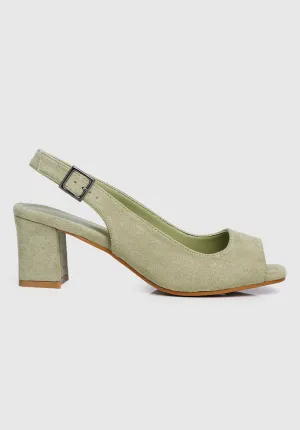 24 Karat Square Toe Heels (Dark Sea Green)