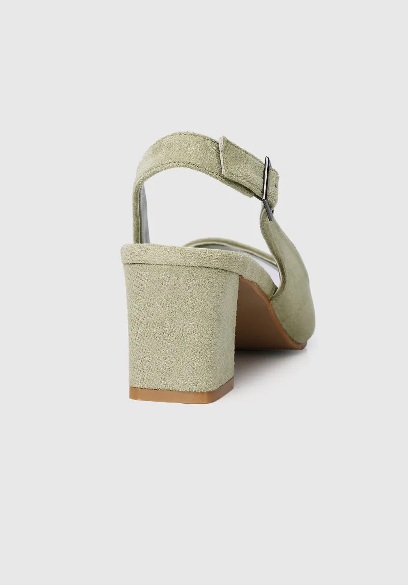 24 Karat Square Toe Heels (Dark Sea Green)