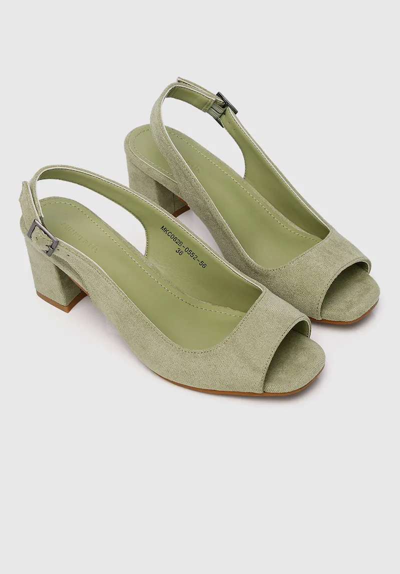 24 Karat Square Toe Heels (Dark Sea Green)