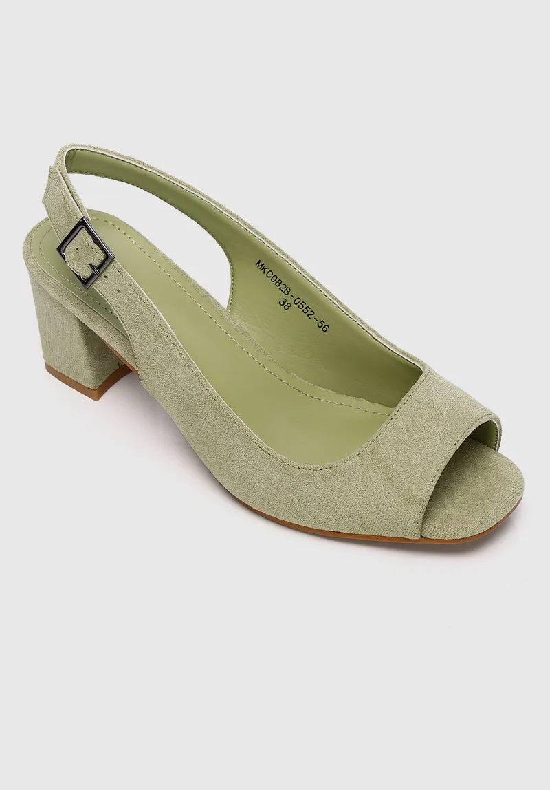 24 Karat Square Toe Heels (Dark Sea Green)