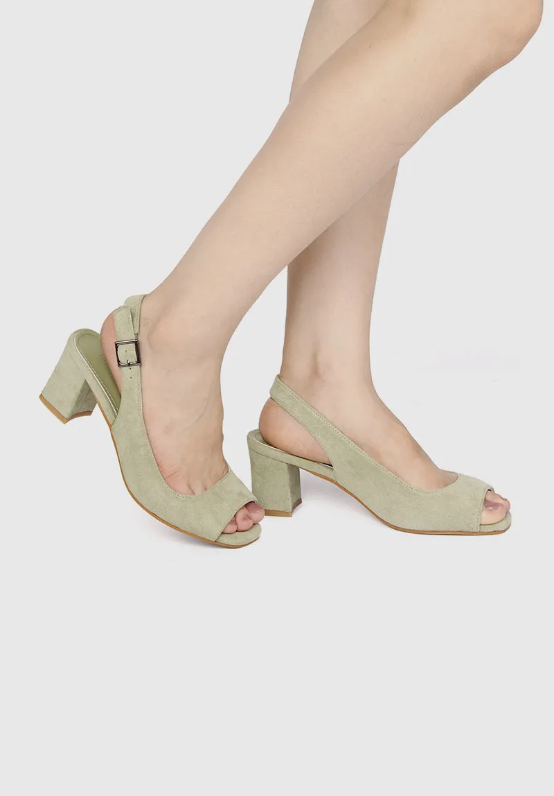 24 Karat Square Toe Heels (Dark Sea Green)
