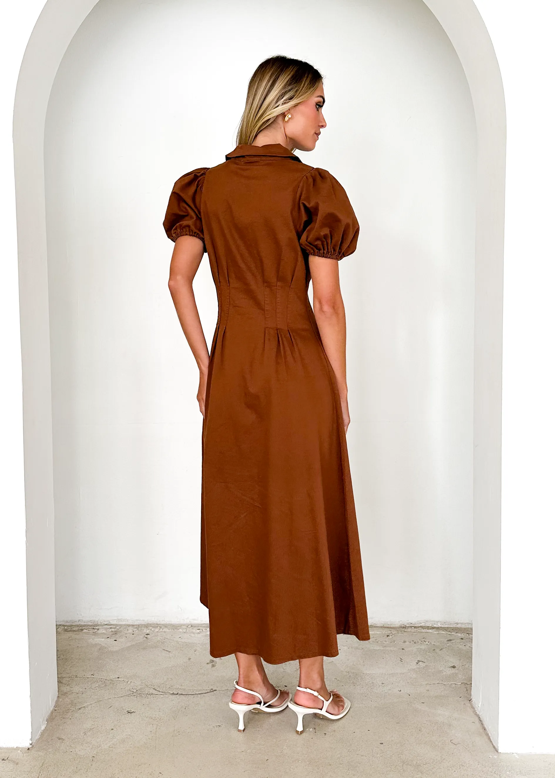 Acer Denim Midi Dress - Brown