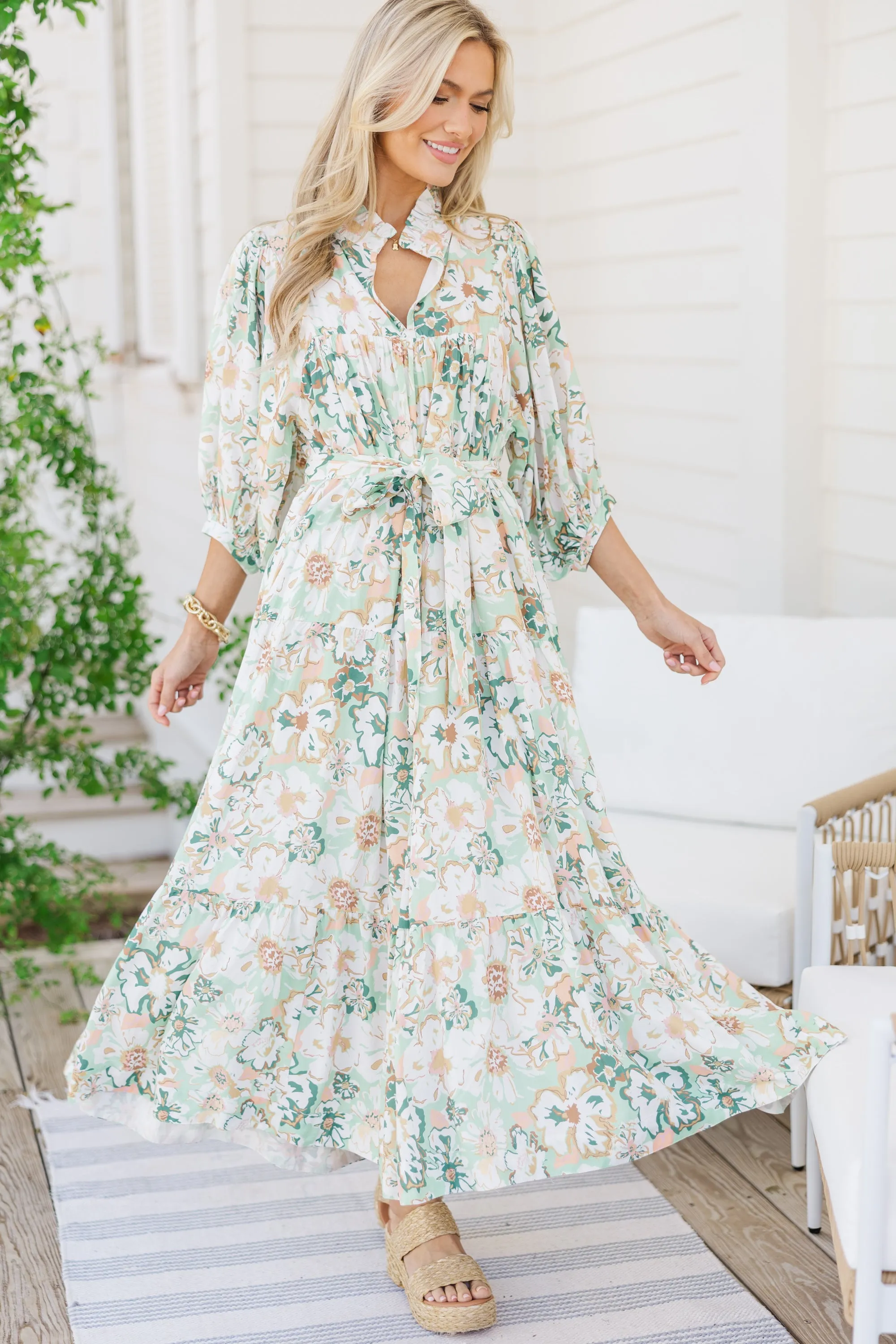 All The Fun Mint Green Floral Midi Dress