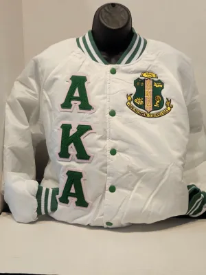 Alpha Kappa Alpha Bomber Jacket(WHT/GRN-Chenille letters)Unisex
