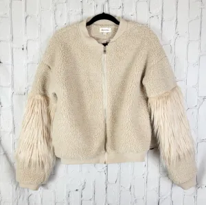 &amp;merci Beige Sherpa Fur Sleeves Zip Up Jacket Coat