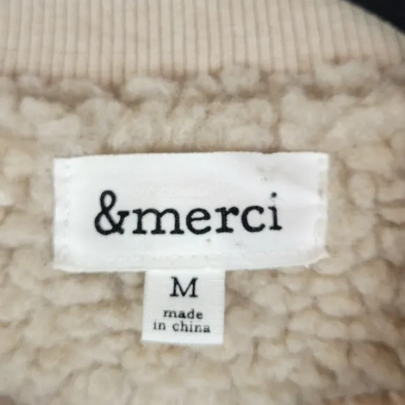 &amp;merci Beige Sherpa Fur Sleeves Zip Up Jacket Coat