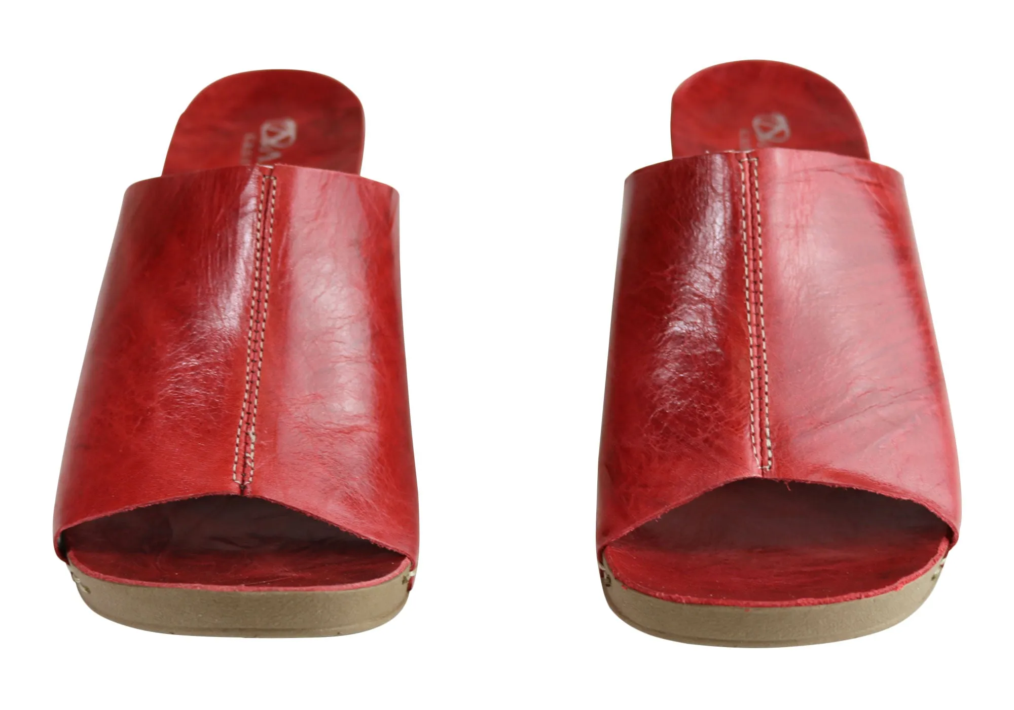 Andacco Gallon Womens Leather Mid Heel Sandals Slides Made In Brazil
