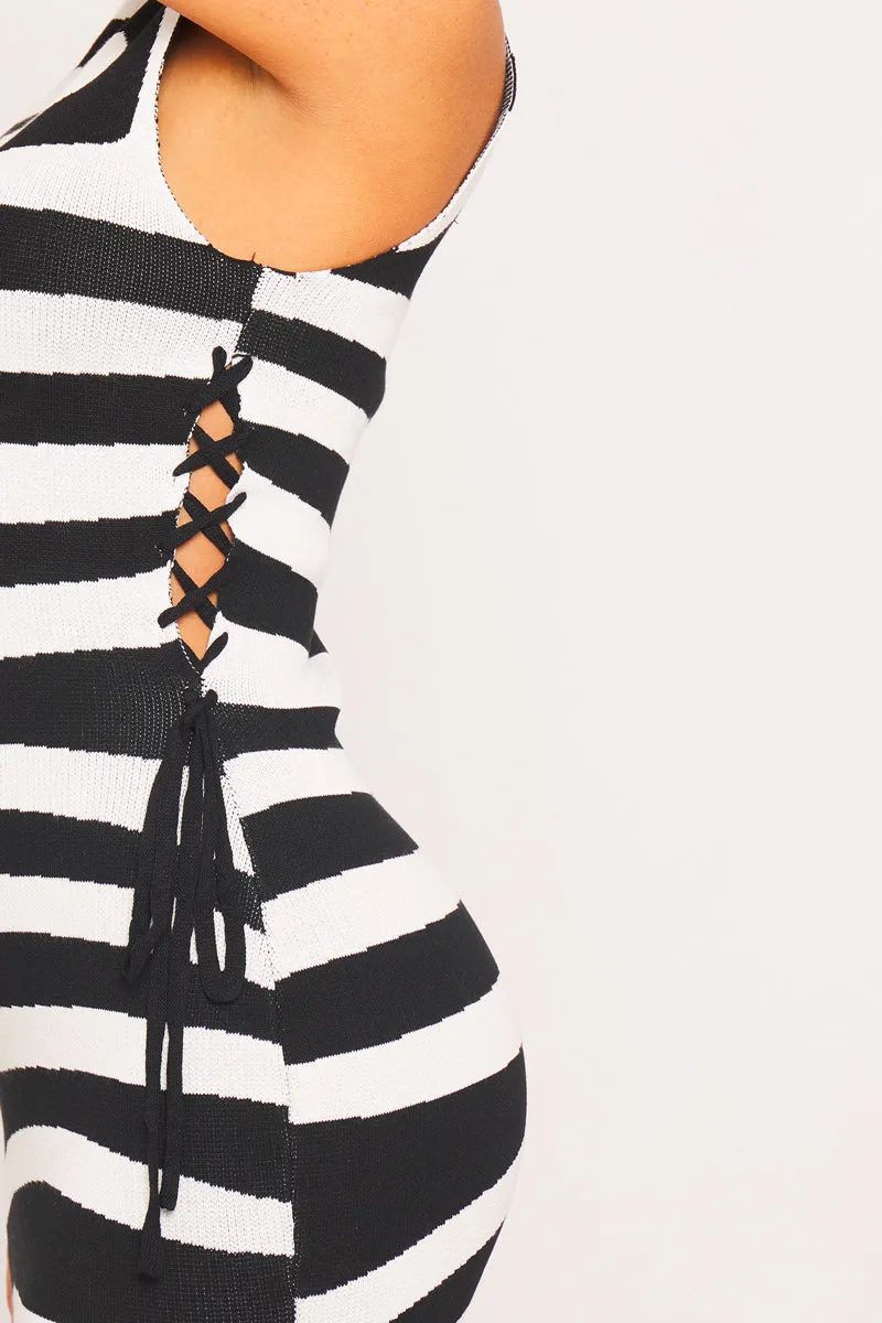 Black & White Striped Cut-Out Mini Dress | Bold & Edgy | Sporty Chic