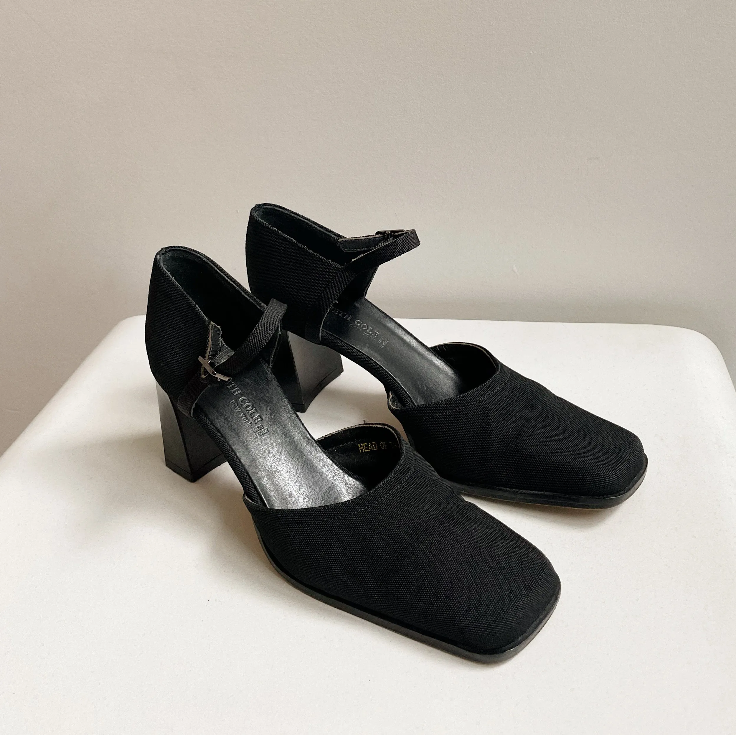 Black Fabric Mary Jane Mules | size 5.5