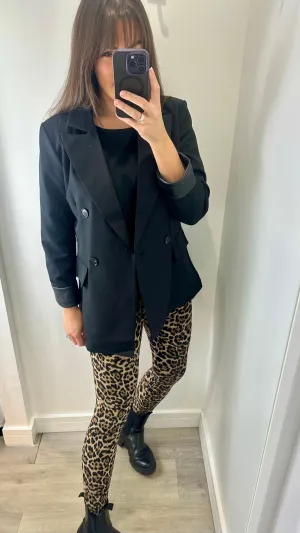 BLACK FAUX LEATHER CUFF BLAZER