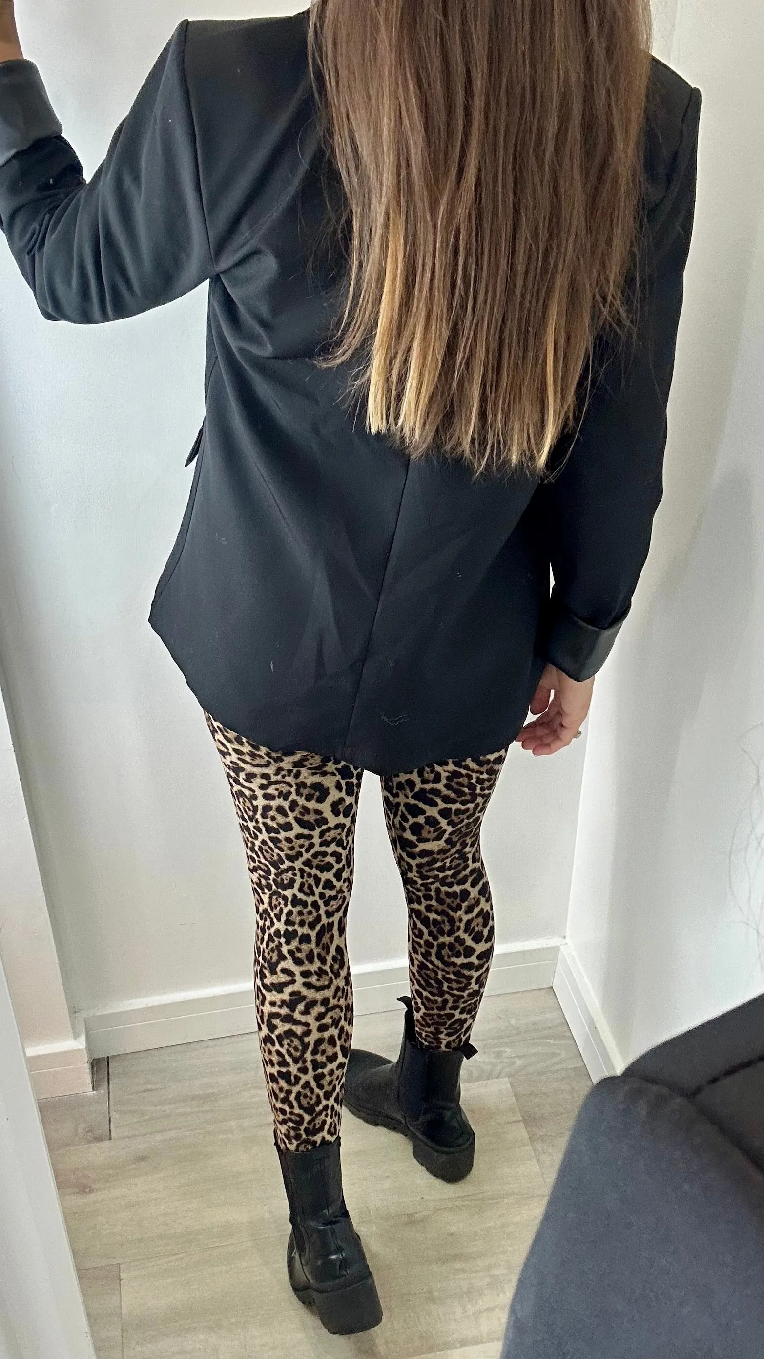 BLACK FAUX LEATHER CUFF BLAZER