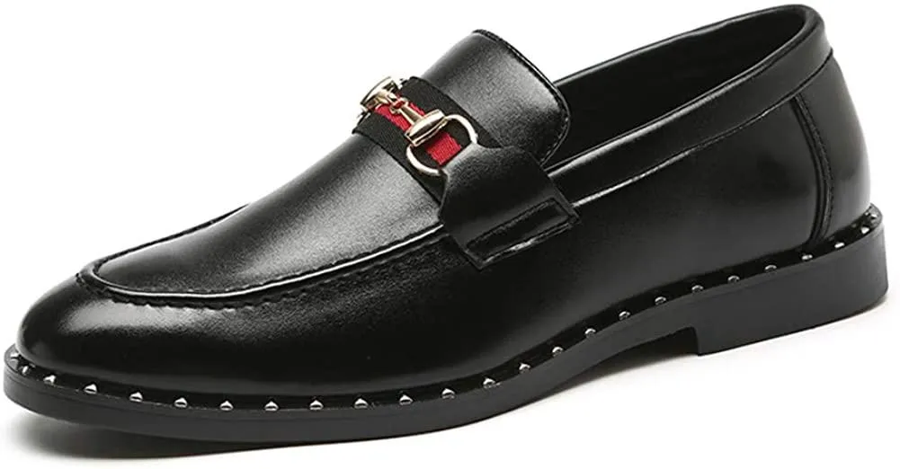 Black Penny Loafers for Men, Soft Fabric Leather Stylish Metal Buckle Mens Loafers, Classic Pointed Toe Dress Shoes &amp; Driving Shoes for Men