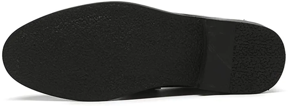 Black Penny Loafers for Men, Soft Fabric Leather Stylish Metal Buckle Mens Loafers, Classic Pointed Toe Dress Shoes &amp; Driving Shoes for Men