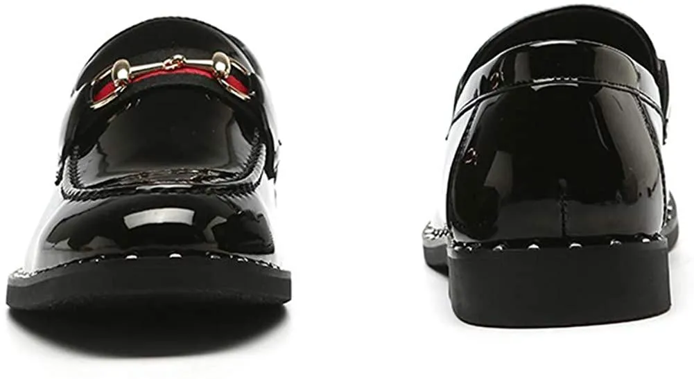 Black Penny Loafers for Men, Soft Fabric Leather Stylish Metal Buckle Mens Loafers, Classic Pointed Toe Dress Shoes &amp; Driving Shoes for Men