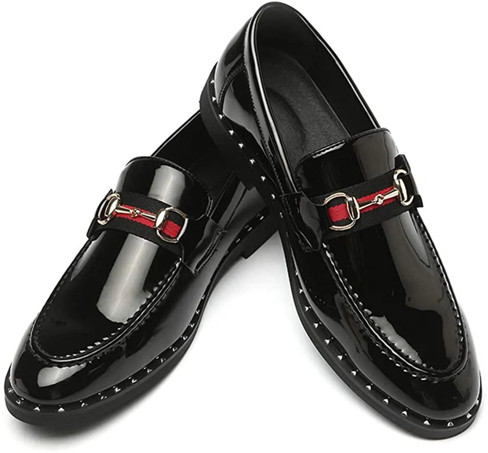 Black Penny Loafers for Men, Soft Fabric Leather Stylish Metal Buckle Mens Loafers, Classic Pointed Toe Dress Shoes &amp; Driving Shoes for Men