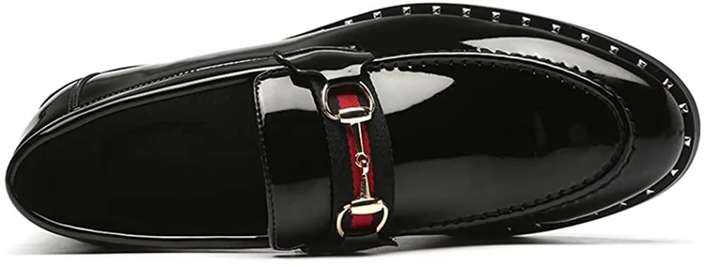 Black Penny Loafers for Men, Soft Fabric Leather Stylish Metal Buckle Mens Loafers, Classic Pointed Toe Dress Shoes &amp; Driving Shoes for Men
