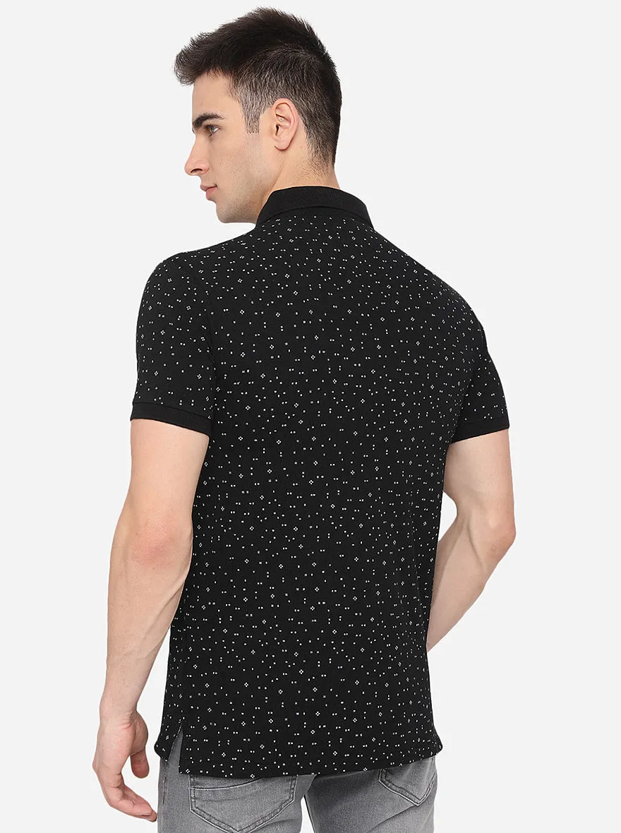 Black Printed Slim Fit Polo T-Shirt | JadeBlue