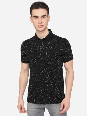 Black Printed Slim Fit Polo T-Shirt | JadeBlue