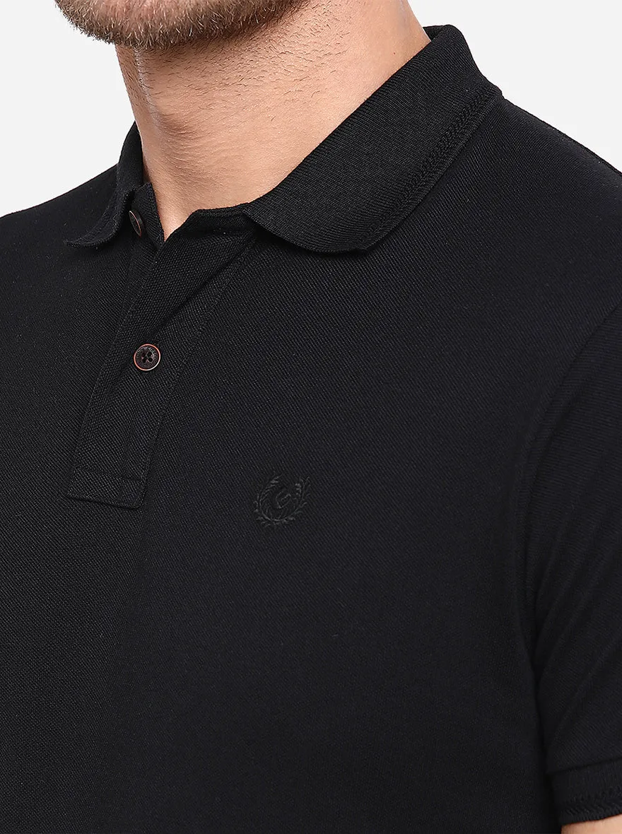 Black Solid Slim Fit Polo T-Shirt | Greenfibre