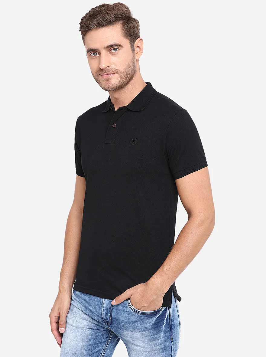 Black Solid Slim Fit Polo T-Shirt | Greenfibre