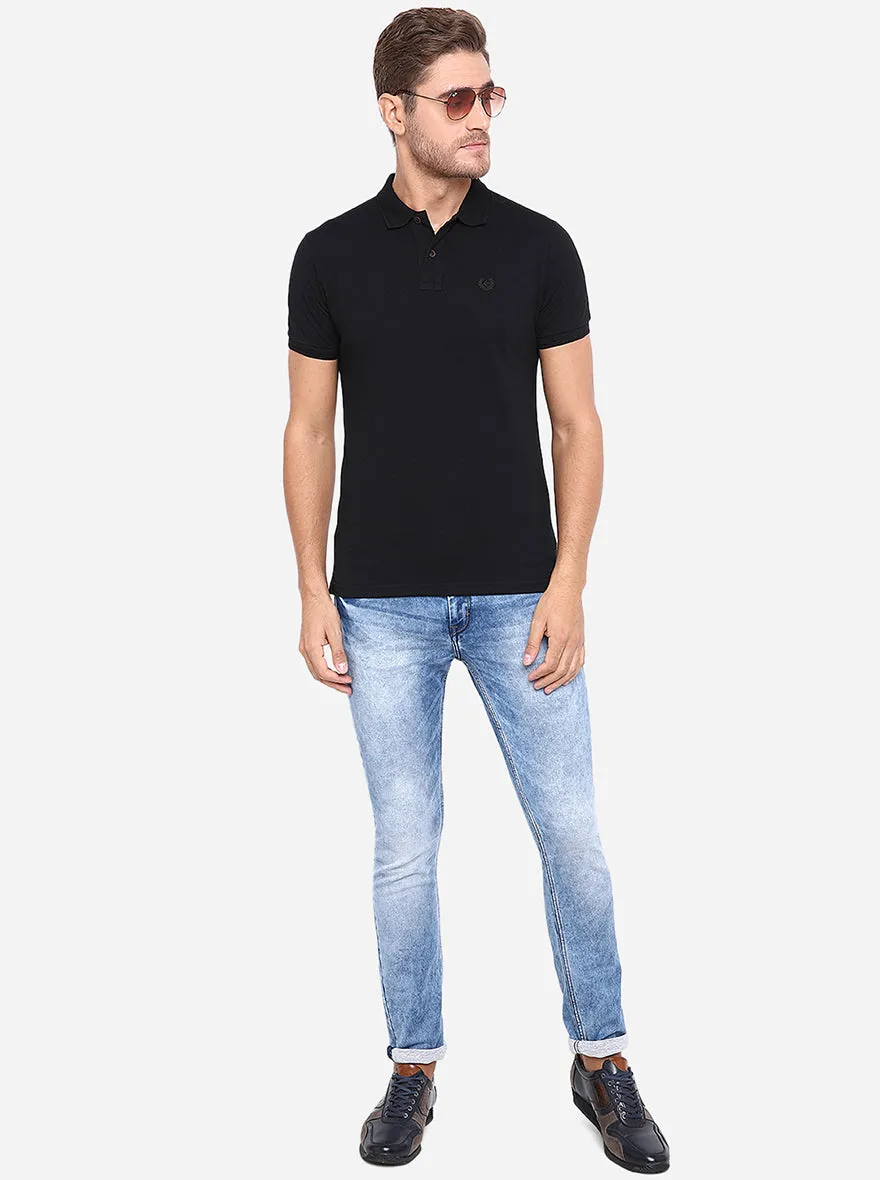 Black Solid Slim Fit Polo T-Shirt | Greenfibre