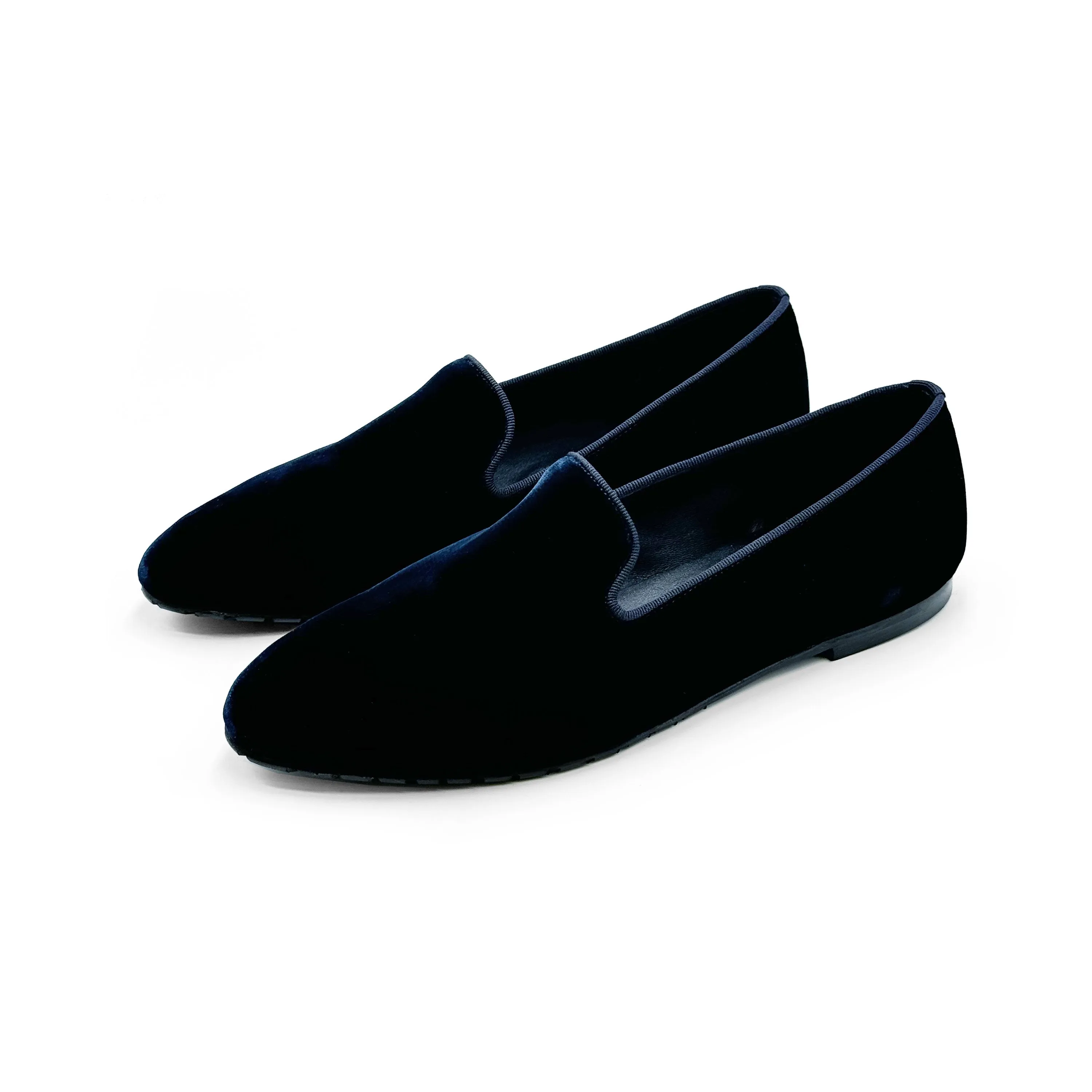 Blue velvet women's loafers