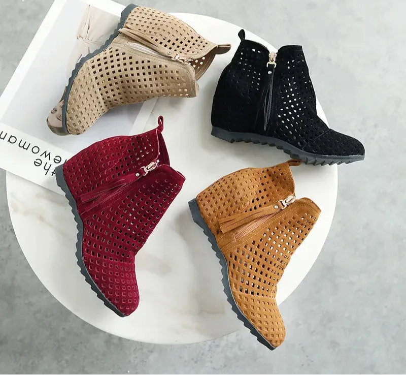 Boots Flat Low Hidden Wedges Cutout Zip