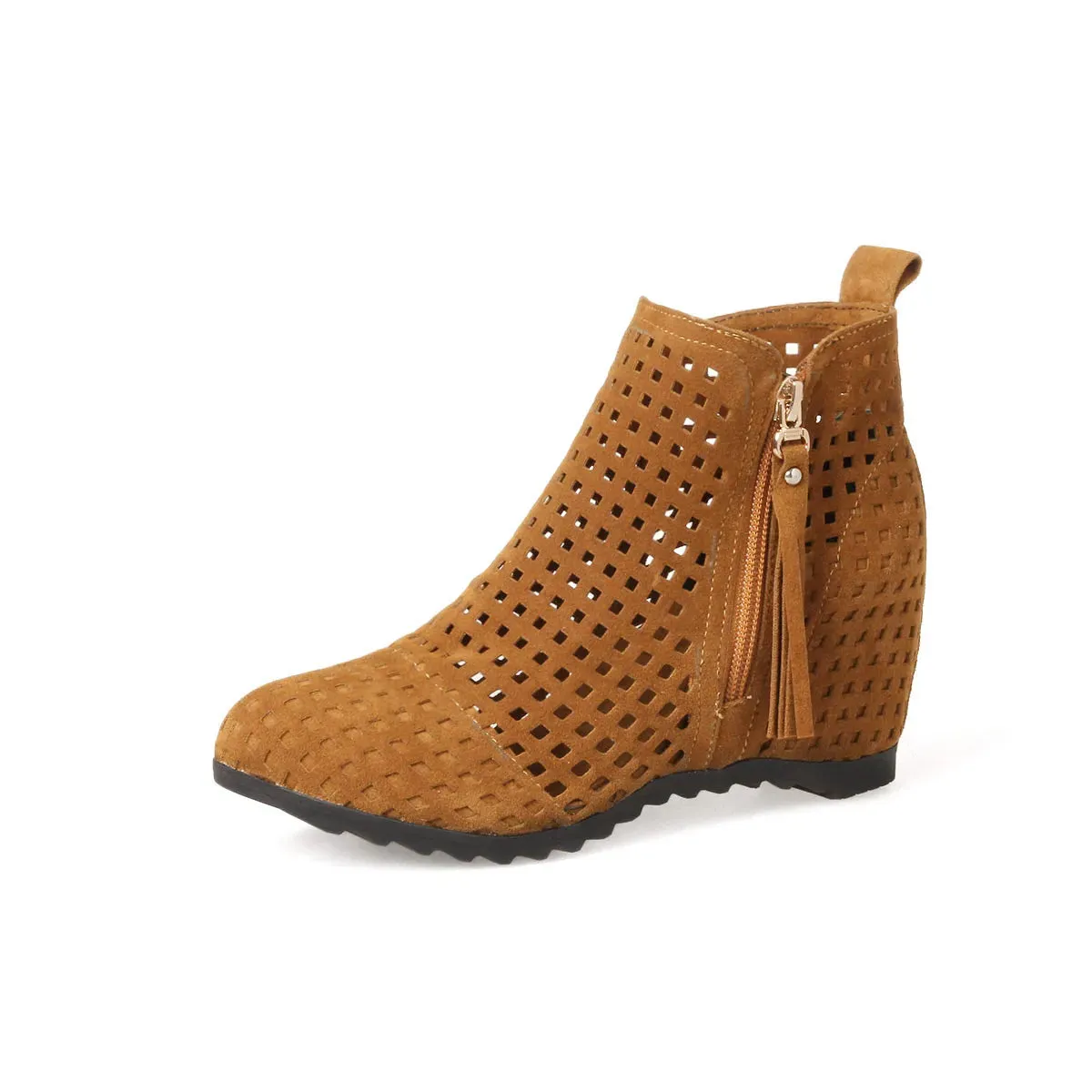 Boots Flat Low Hidden Wedges Cutout Zip
