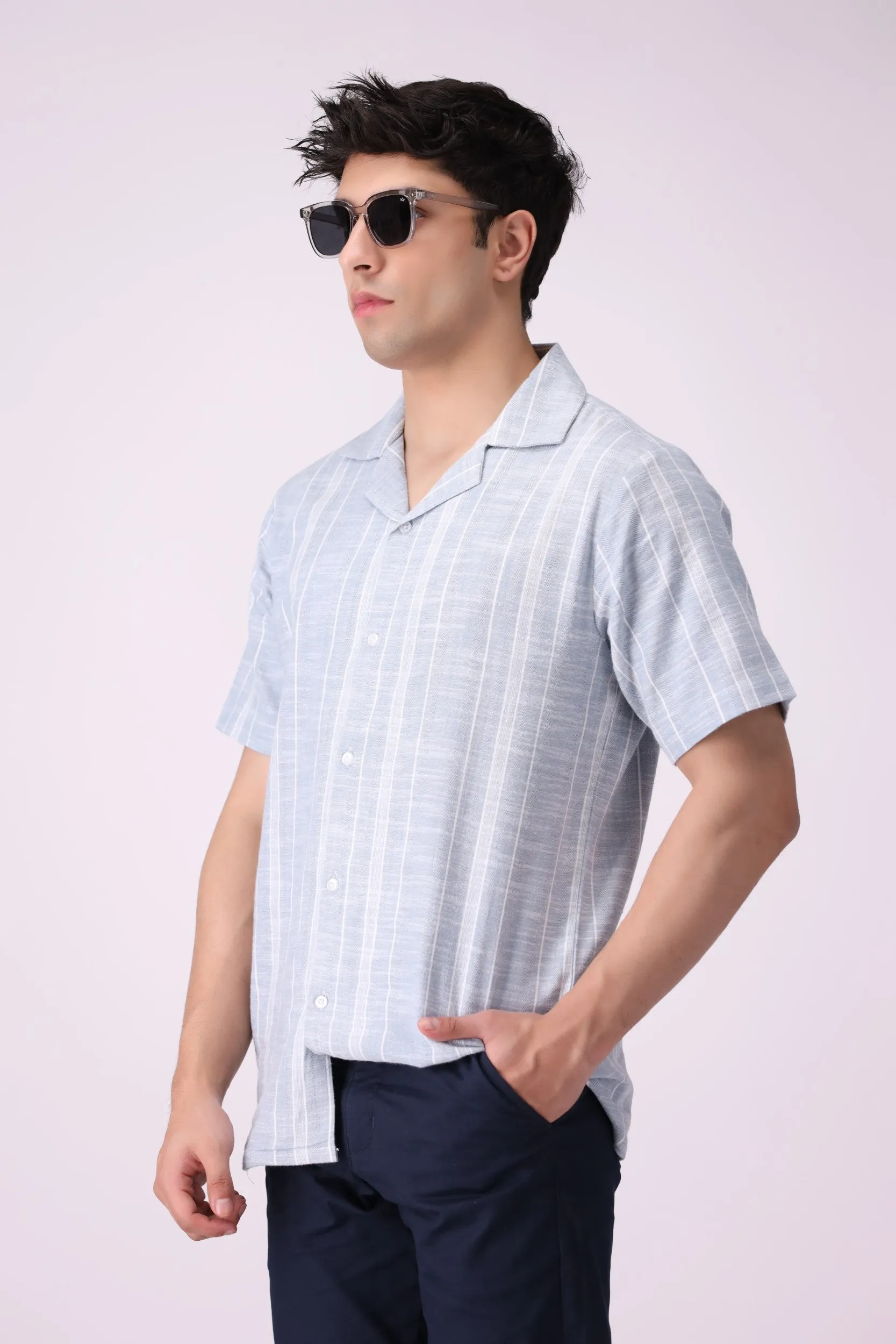 CampCollar Textured SkyBlue Shirt