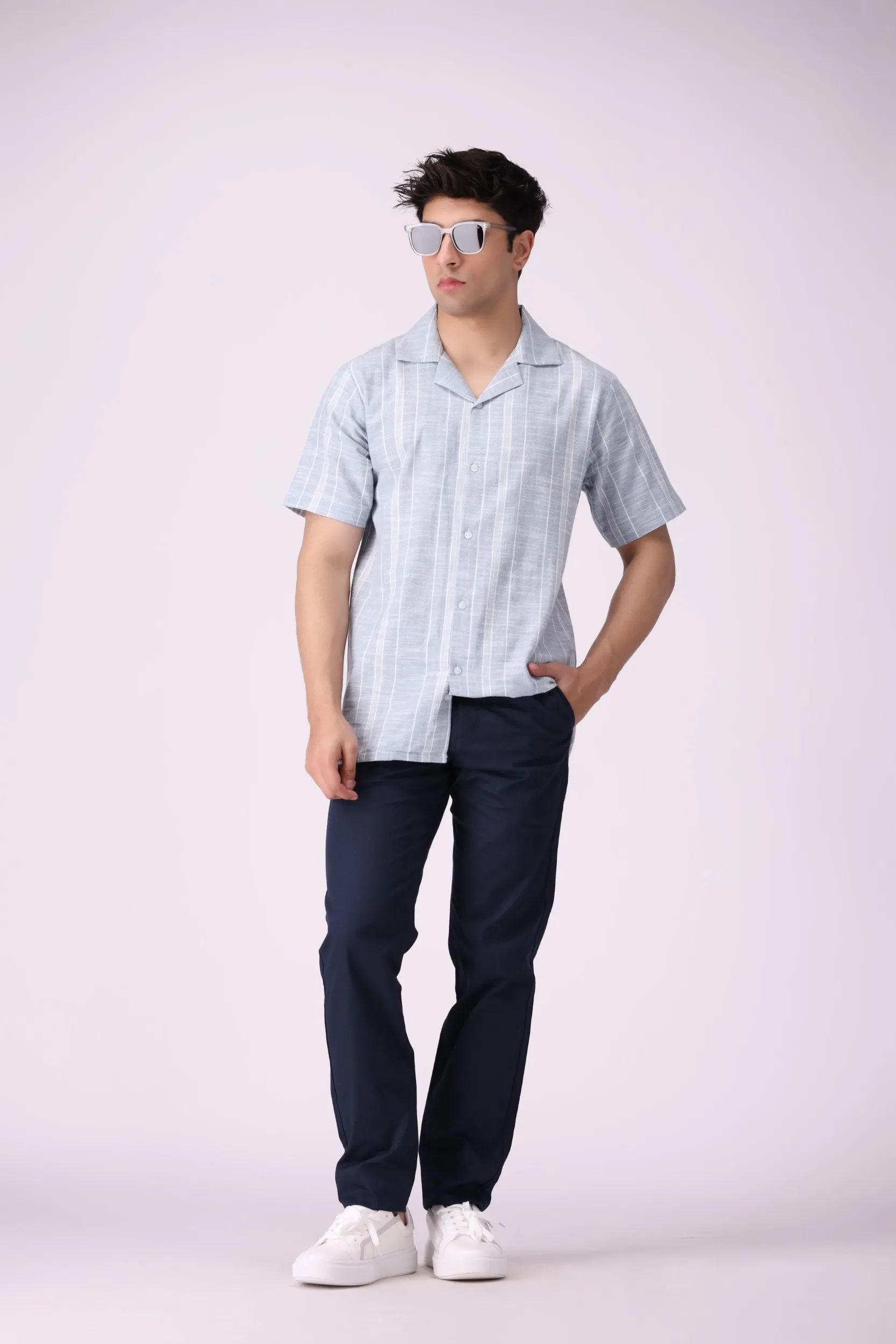 CampCollar Textured SkyBlue Shirt