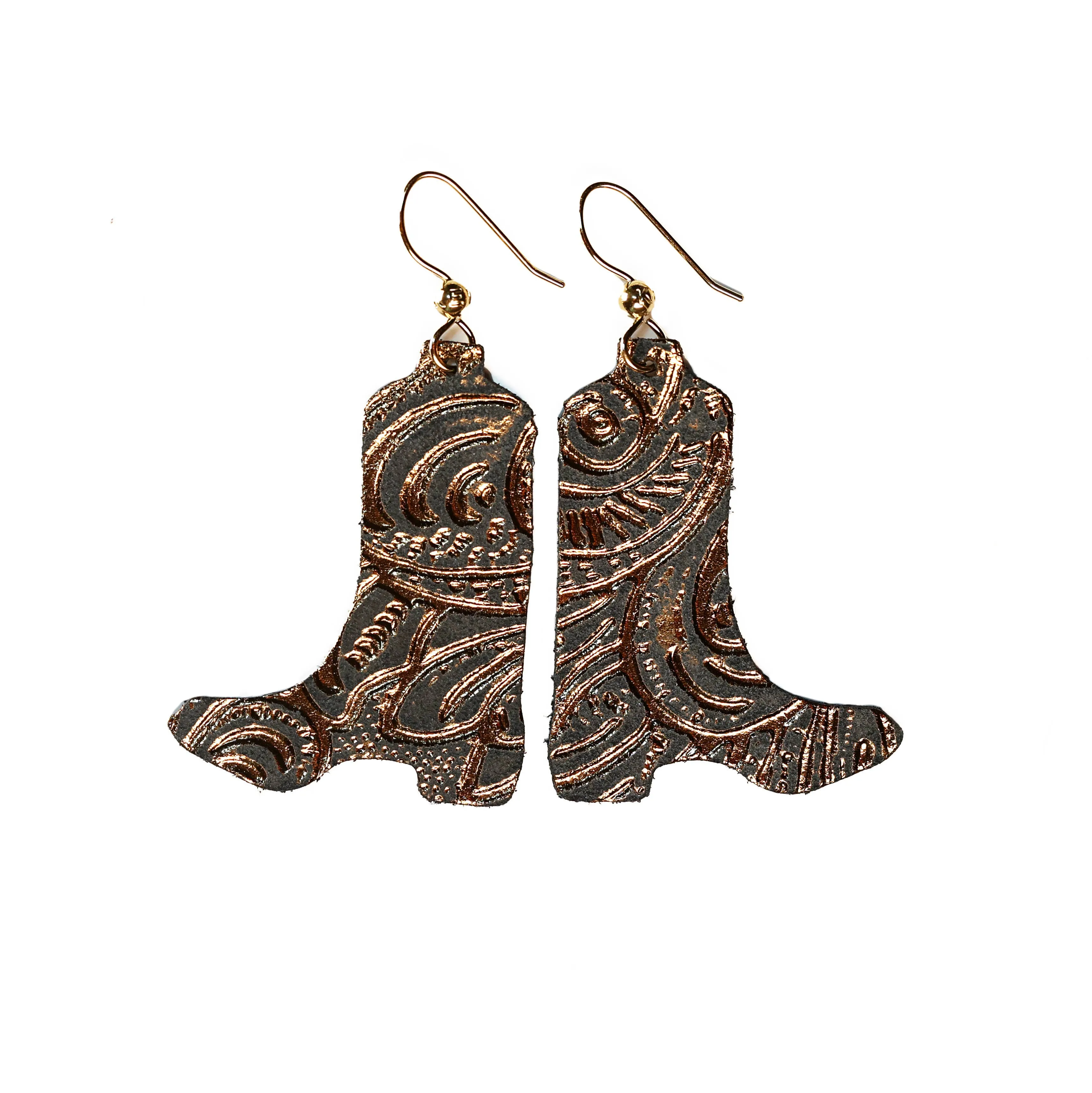 Carved Black   Bronze Boots Earrings