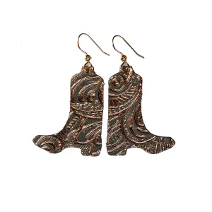 Carved Black   Bronze Boots Earrings
