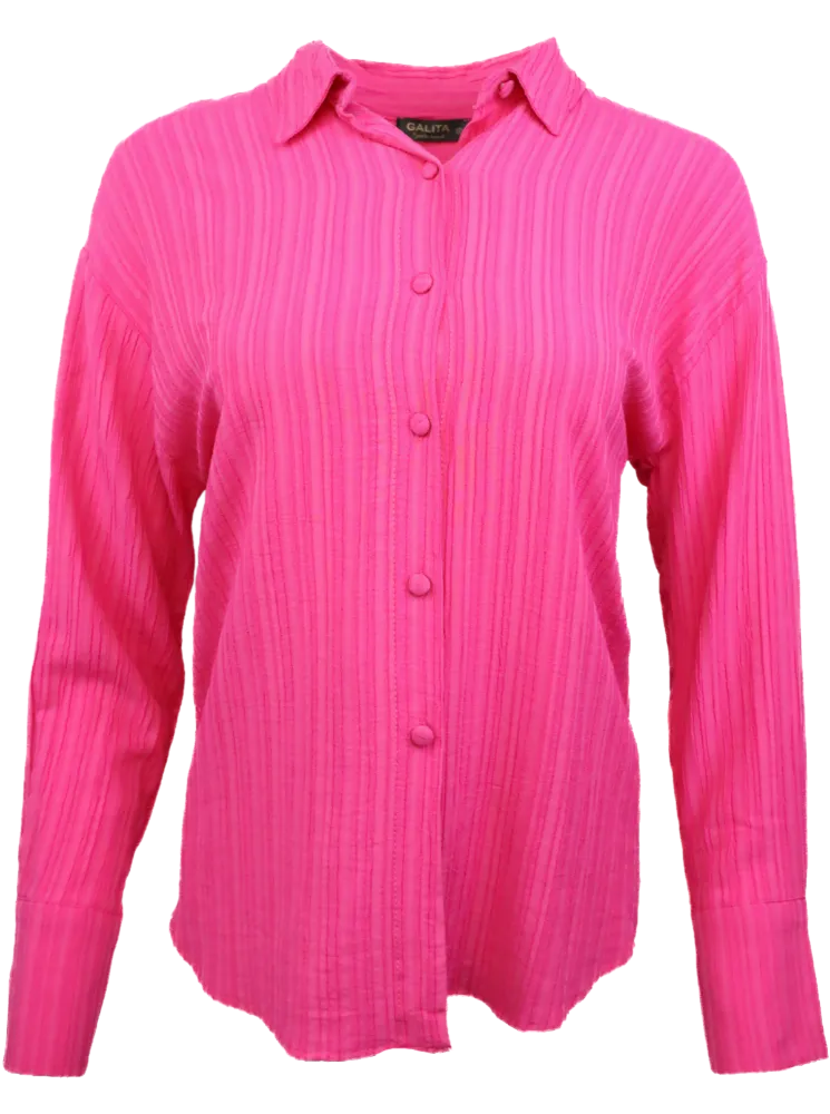 Casual to Classy Long Sleeve Button Blouse - Fuchsia