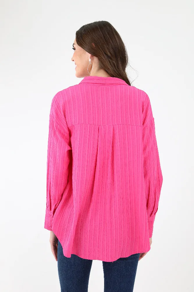 Casual to Classy Long Sleeve Button Blouse - Fuchsia