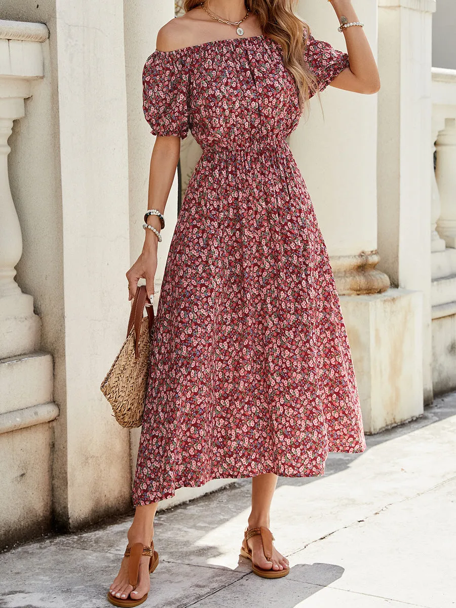Charming Floral Off-Shoulder Smocked Midi Dress