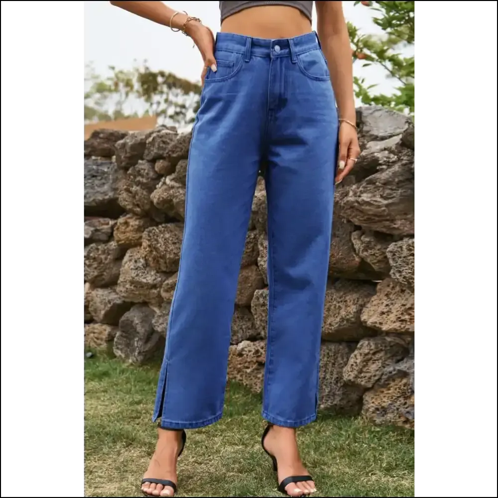 Chic High Waist Ankle Slit Jeans: where Fashion Meets your Dark Side! 😈👖