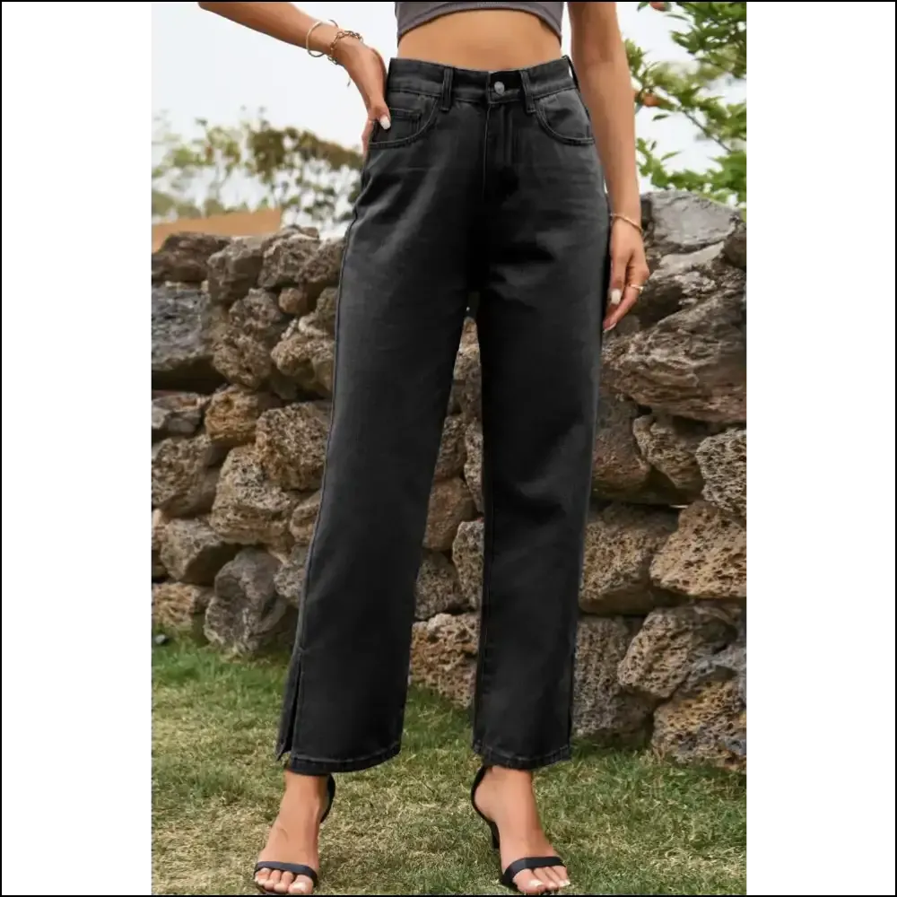 Chic High Waist Ankle Slit Jeans: where Fashion Meets your Dark Side! 😈👖