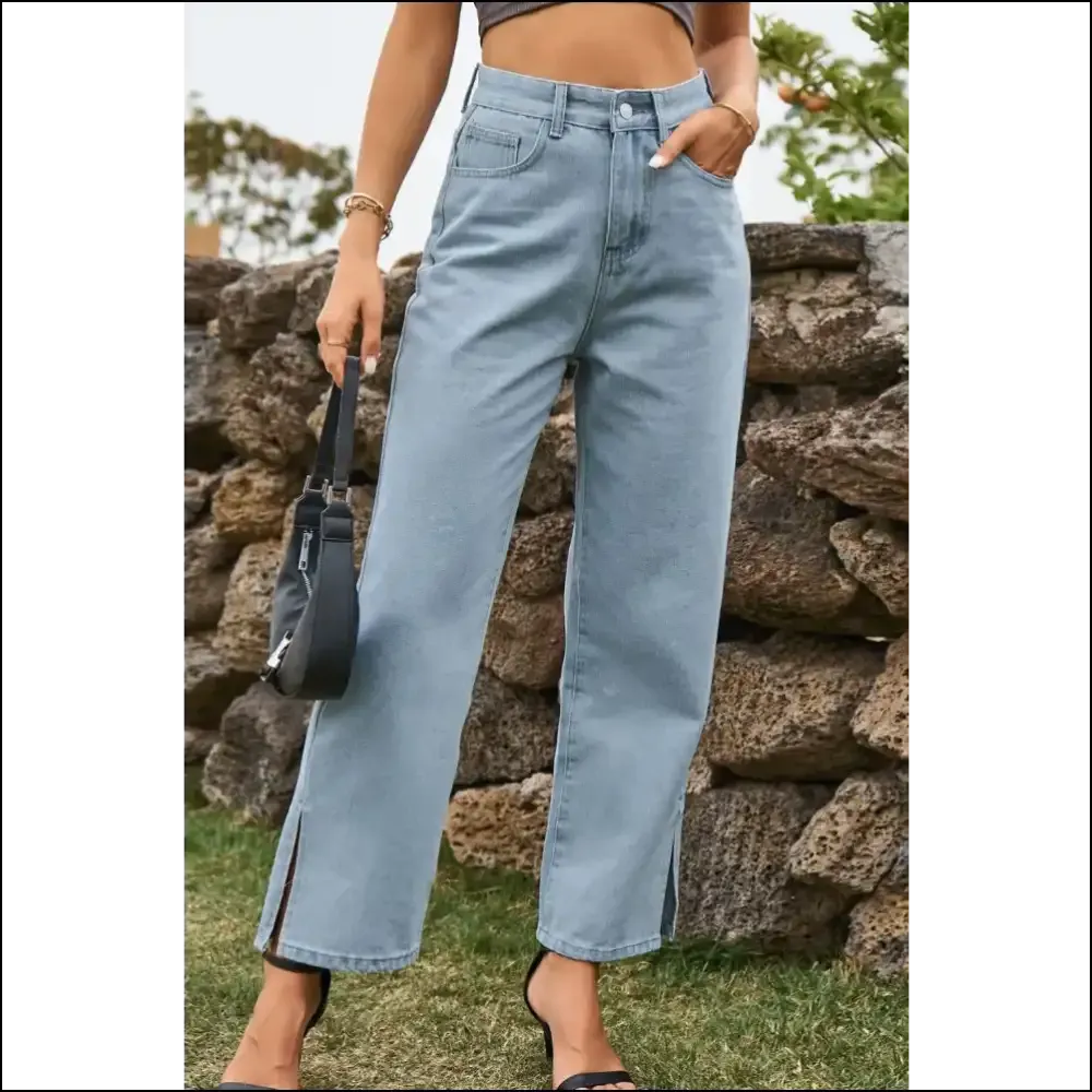 Chic High Waist Ankle Slit Jeans: where Fashion Meets your Dark Side! 😈👖