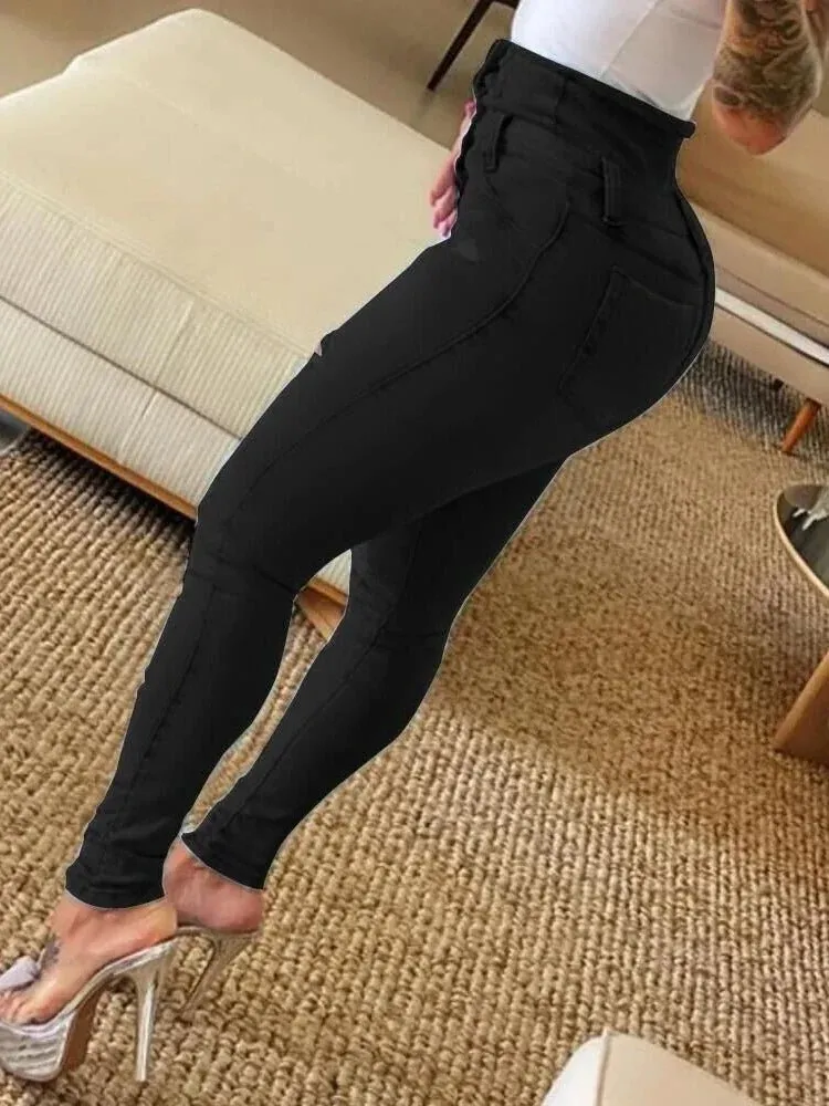 Chic High Waist Distressed Jeans
