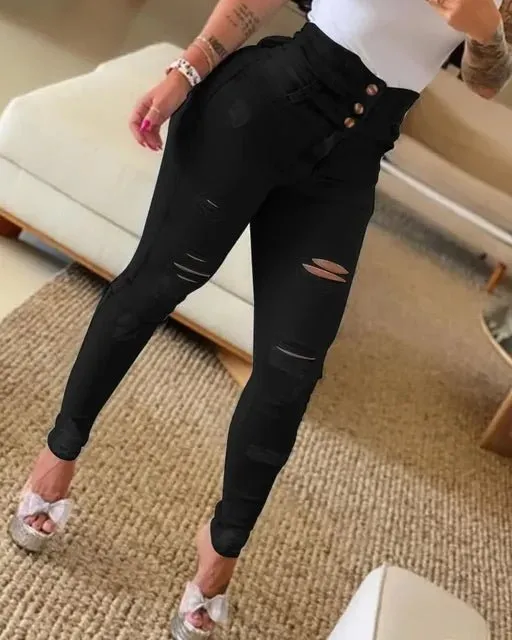 Chic High Waist Distressed Jeans