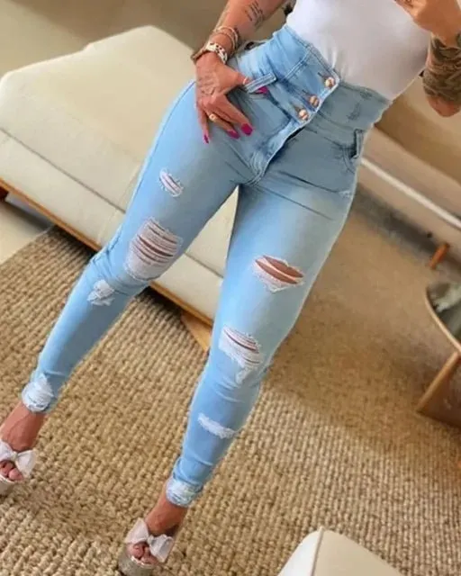 Chic High Waist Distressed Jeans