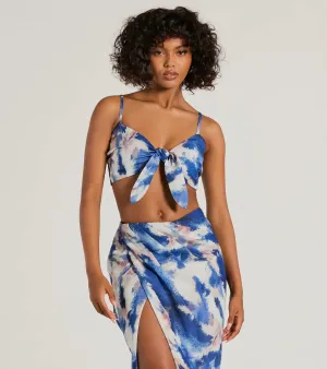 Chic Muse Watercolor Tie-Front Crop Top