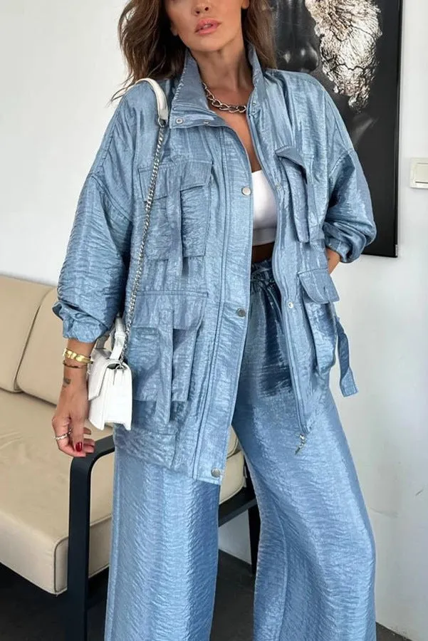 Chic Utility-Style Two-Piece Set with Jacket and Straight-Leg Pants