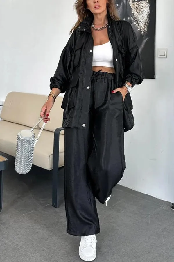 Chic Utility-Style Two-Piece Set with Jacket and Straight-Leg Pants