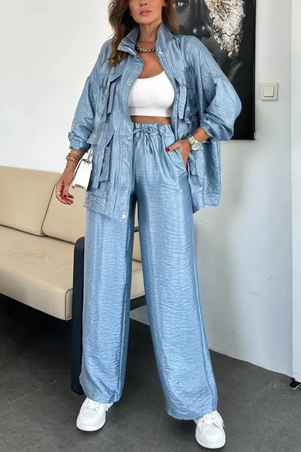 Chic Utility-Style Two-Piece Set with Jacket and Straight-Leg Pants