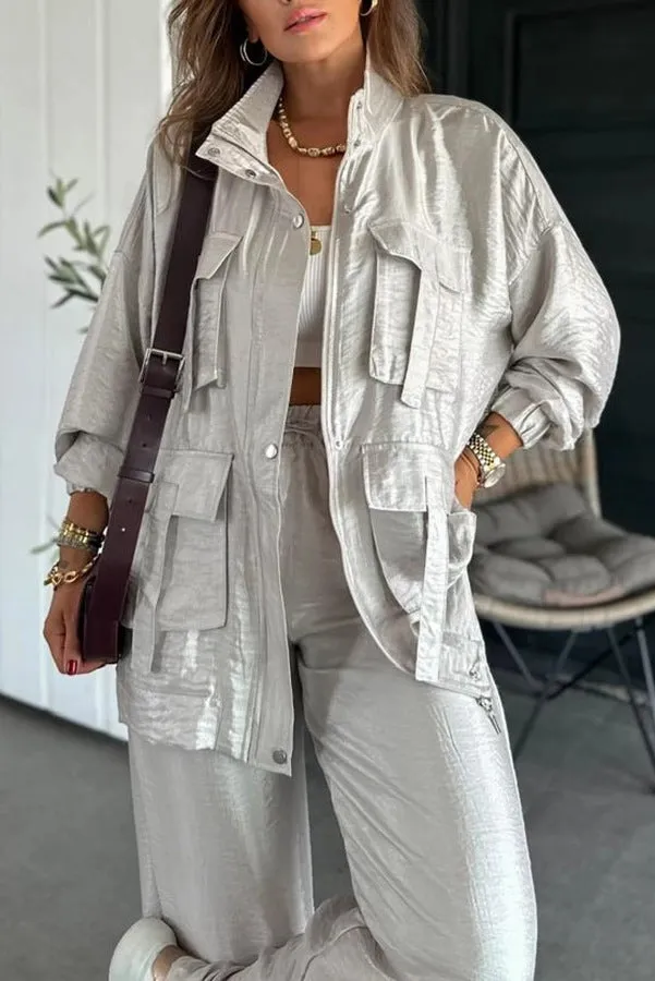 Chic Utility-Style Two-Piece Set with Jacket and Straight-Leg Pants