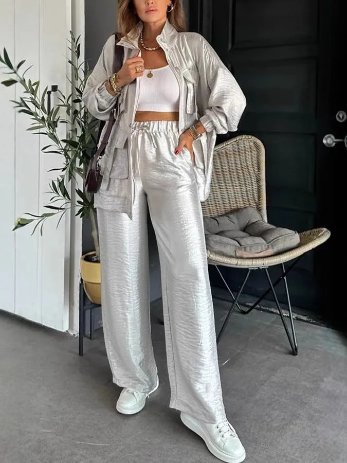 Chic Utility-Style Two-Piece Set with Jacket and Straight-Leg Pants