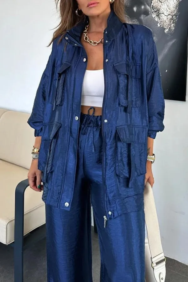 Chic Utility-Style Two-Piece Set with Jacket and Straight-Leg Pants